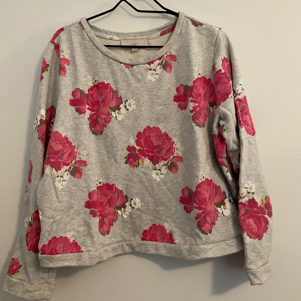 Floral Gray and Pink Women's Cropped Sweatshirt from LOFT
